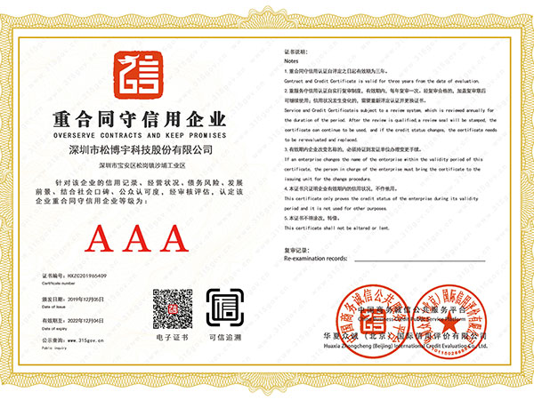 金彩汇-重合同守信用企业证书
